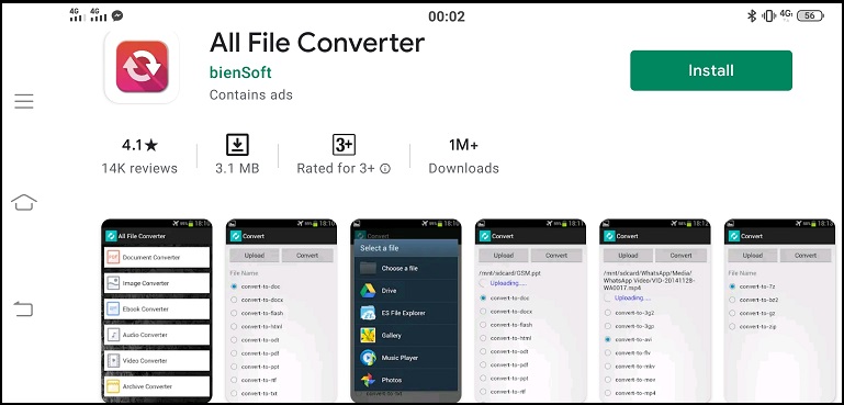 Giao diện All File Converter trên CH Play